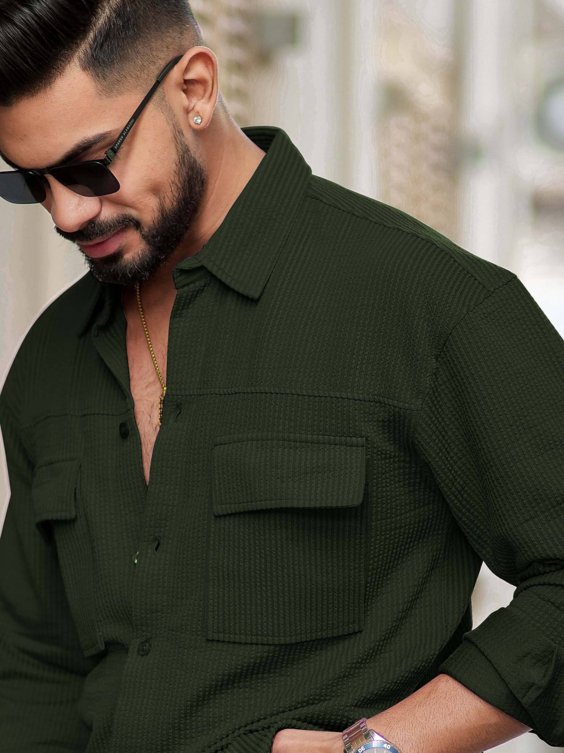 Elliot Cargo Knit Olive Lycra Full Sleeve Shirt