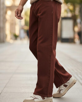 Men's Brown Loose Fit Washed Jeans Non-Stretchable