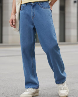 Men's Light Blue Loose Fit Washed Jeans Non-Stretchable