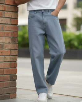 Men's Light Grey Loose Fit Washed Jeans Non-Stretchable