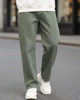 Men's Olive Green Loose Fit Washed Jeans Non-Stretchable