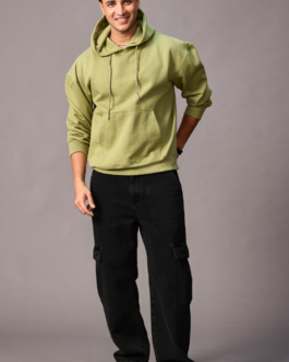 Men's Black Loose Fit Cargo Jeans with 6 Pockets Non-Stretchable