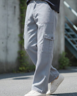 Men's Ice Grey Loose Fit Cargo Jeans with 6 Pockets Non-Stretchable
