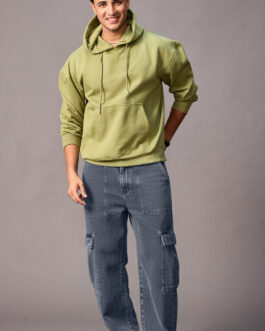 Men's Grey Loose Fit Cargo Jeans with 6 Pockets Non-Stretchable