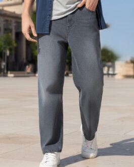 Men's Grey Loose Baggy Fit Washed Jeans Non-Stretchable