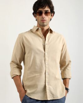 Cotton Linen Beige Full Sleeve Shirt