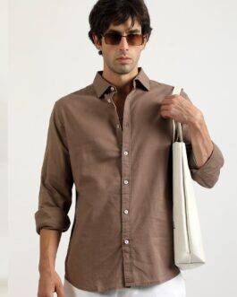 Cotton Linen Light Brown Full Sleeve Shirt