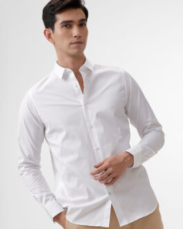 Powell Solid White Slim Fit Cotton Shirt