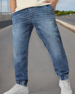 Plus Men's Blue Washed Jogger Jeans Regular Fit Stretch