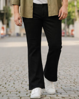Plus Men's Black Regular Fit Washed Denim Bootcut Jeans Stretchable