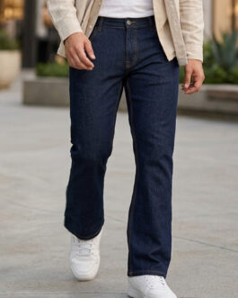 Plus Men's Dark Blue Regular Fit Washed Denim Bootcut Jeans Stretchable