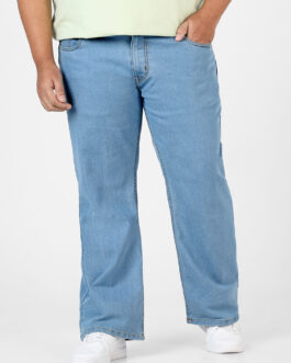 Plus Men's Ice Blue Regular Fit Washed Denim Bootcut Jeans Stretchable