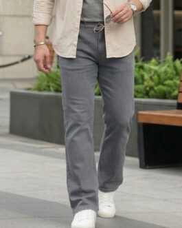 Plus Men's Light Grey Regular Fit Washed Denim Bootcut Jeans Stretchable