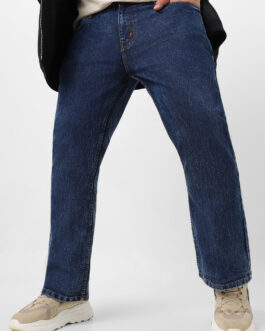 Plus Men's Dark Blue Washed Bootcut Jeans Stretchable