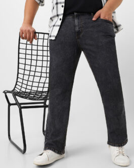 Plus Men's Dark Grey Washed Bootcut Jeans Stretchable