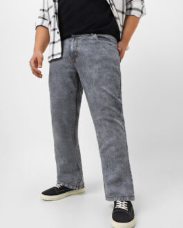 Plus Men's Light Grey Washed Bootcut Jeans Stretchable