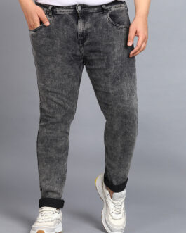 Plus Men's Black Regular Fit Washed Jeans Stretchable