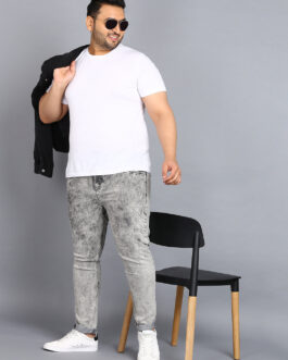 Plus Men's Ice Grey Regular Fit Washed Jeans Stretchable