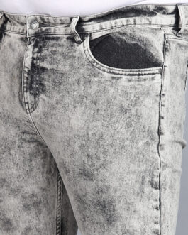 Plus Men's Ice Grey Regular Fit Washed Jeans Stretchable