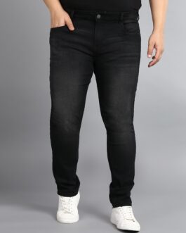 Plus Men's Black Regular Fit Washed Jeans Stretchable