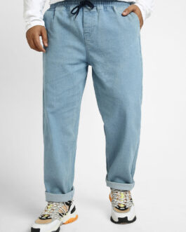 Plus Men's Light Blue Regular Fit Washed Jogger Jeans Stretchable