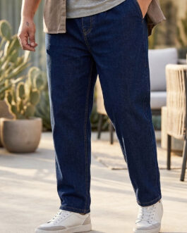 Plus Men's Blue Regular Fit Washed Jogger Jeans Stretchable