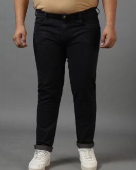 Plus Men's Dark Brown Regular Fit Solid Jeans Stretchable