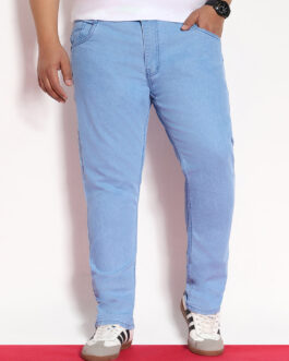 Plus Men's Ice Blue Regular Fit Solid Jeans Stretchable