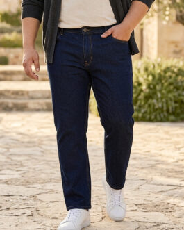 Plus Men's Dark Blue Regular Fit Solid Jeans Stretchable