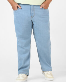 Plus Men's Ice Blue Regular Fit Washed Jeans Stretchable