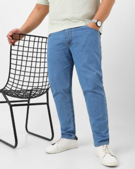 Plus Men's Light Blue Regular Fit Solid Jeans Stretchable