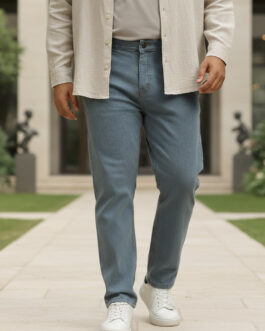 Plus Men's Light Grey Regular Fit Washed Jeans Stretchable