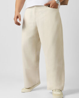 Plus Men's Off White Loose Baggy Fit Washed Jeans Non-Stretchable