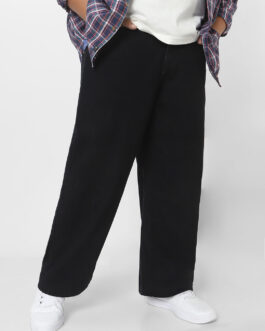 Plus Men's Black Loose Fit Washed Jeans Non-Stretchable