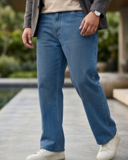 Plus Men's Light Blue Loose Fit Washed Jeans Non-Stretchable