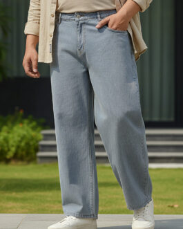 Plus Men's Light Grey Loose Fit Washed Jeans Non-Stretchable