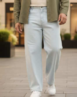 Plus Men's Light Grey Loose Fit Washed Jeans Non-Stretchable