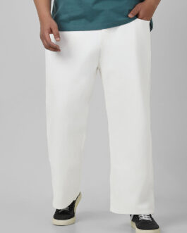 Plus Men's White Loose Fit Washed Jeans Non-Stretchable