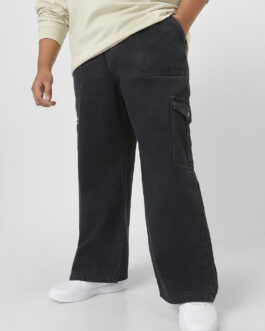 Plus Men's Dark Grey Loose Fit Cargo Jeans with 6 Pockets Non-Stretchable