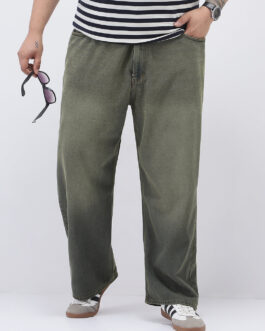 Plus Men's Dark Grey Loose Baggy Fit Heavy Washed Jeans Non-Stretchable