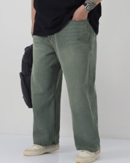 Plus Men's Grey Loose Baggy Fit Heavy Washed Jeans Non-Stretchable