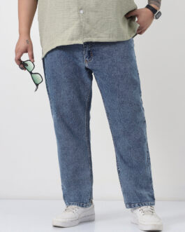Plus Men's Light Blue Slim Fit Washed Denim Jeans Stretchable