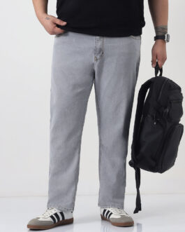 Plus Men's Light Grey Slim Fit Washed Denim Jeans Stretchable