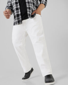 Plus Men's White Regular Fit Stretch Jeans