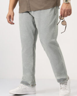 Plus Men's Ice Grey Straight Fit Heavy Washed Jeans Stretchable