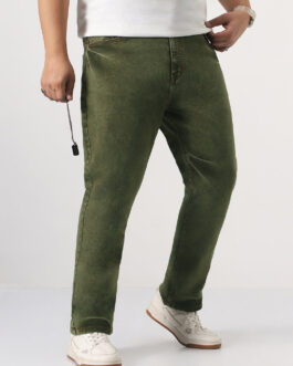Plus Men's Light Green Straight Fit Heavy Washed Jeans Stretchable