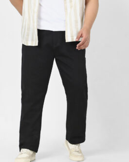Plus Men's Black Straight Fit Washed Jeans Stretchable