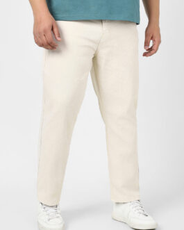Plus Men's Ecru Straight Fit Washed Jeans Stretchable