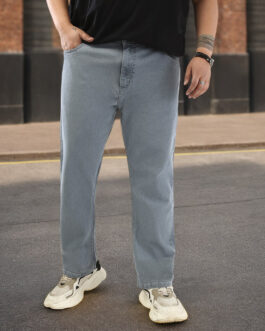 Plus Men's Light Grey Straight Fit Washed Jeans Stretchable