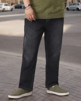 Plus Men's Black Straight Fit Washed Jeans Stretchable